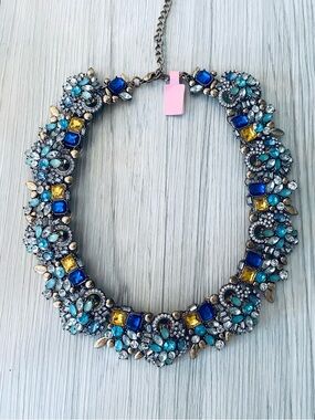 Statement Blue & Yellow Crystal 1” Collar Necklace